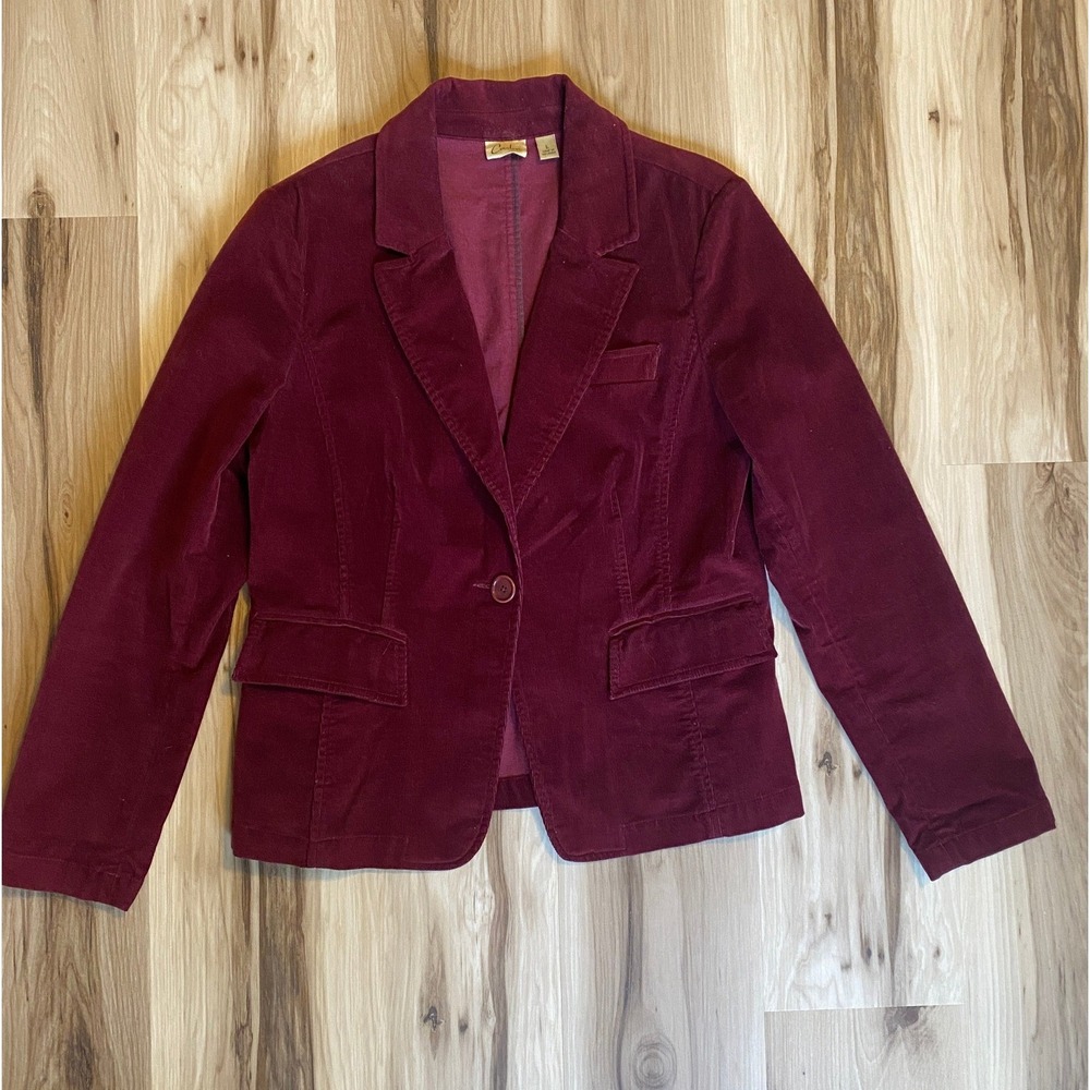 Caslon Womens Burgundy Corduroy Blazer Jacket Elbow Patches Wine Vintage L